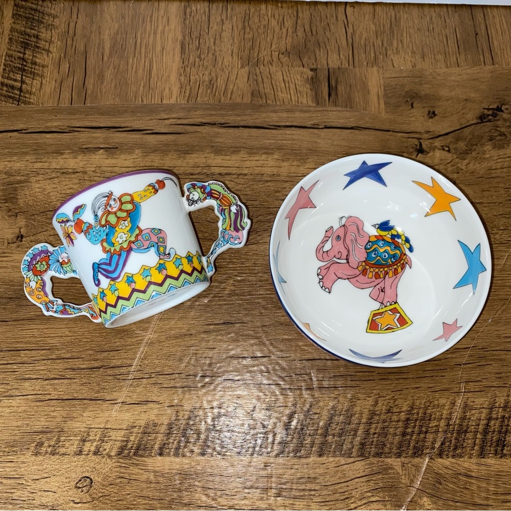 Tiffany and Co 1997 China Two Piece Set Children's Bowl and Cup Fantasy Pattern